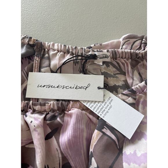 Unsubscribed Women's Size Medium Floral Off The Shoulder Silk Casual Blouse Tops - Picture 5 of 11